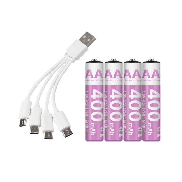 4 IN 1 USB C타입 AAA 충전지 겸용 케이블 400mAh