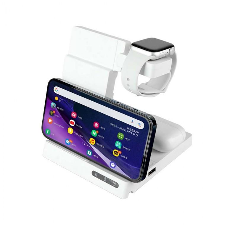 6 IN 1 멀티 무선 충전기 화이트 15W 폴더블형 스마트폰 이어폰 iOS워치 충전가능