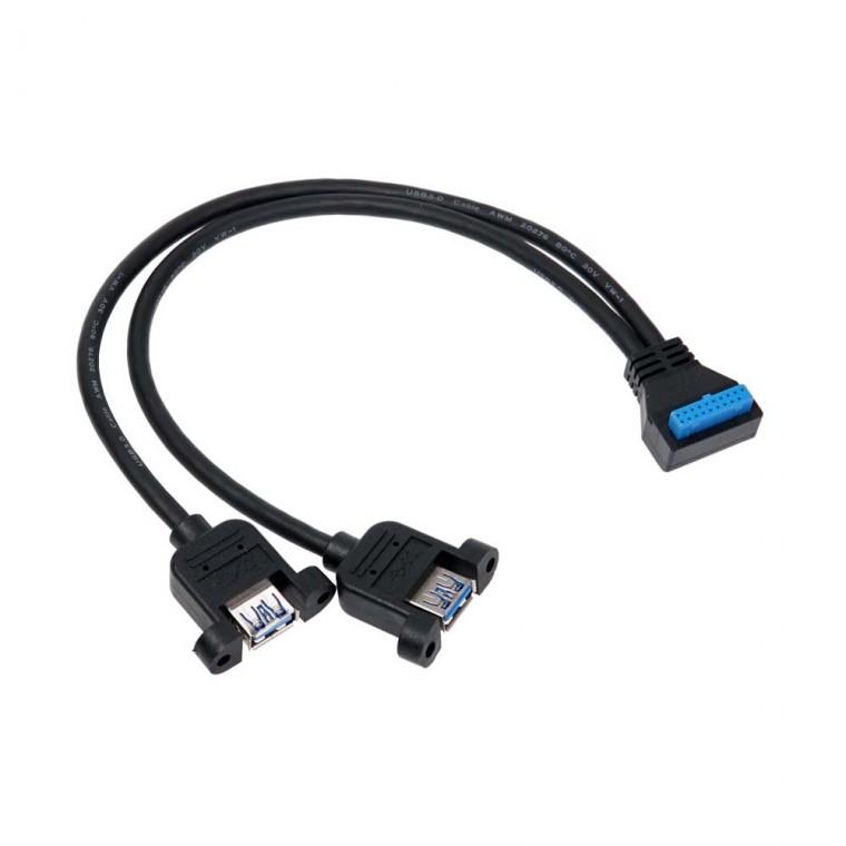 USB 3.0 19핀 20핀 2포트 Y자 분리형 듀얼젠더 메인보드 커넥터 30cm