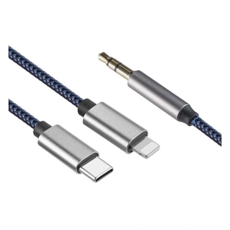 2 IN 1 USB iOS핀 C타입 AUX 변환 케이블 1M 스마트폰 노트북 태블릿 입력 헤드셋 스피커 오디오 입력
