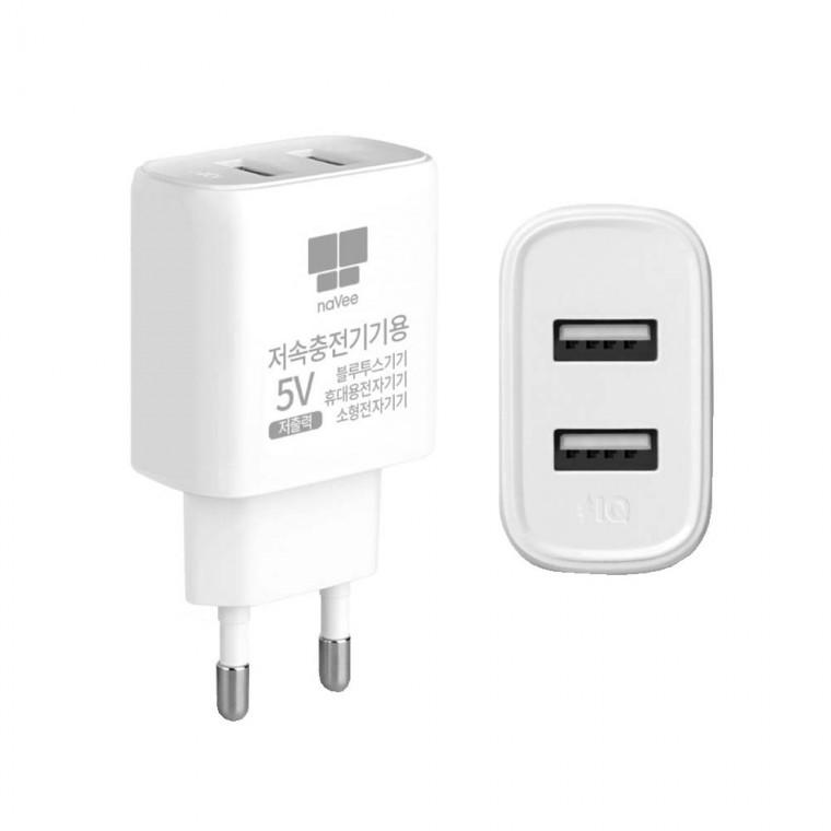 USB A타입 저속 저출력 멀티 충전기 2포트 무선 스마트폰 태블릿 이어폰