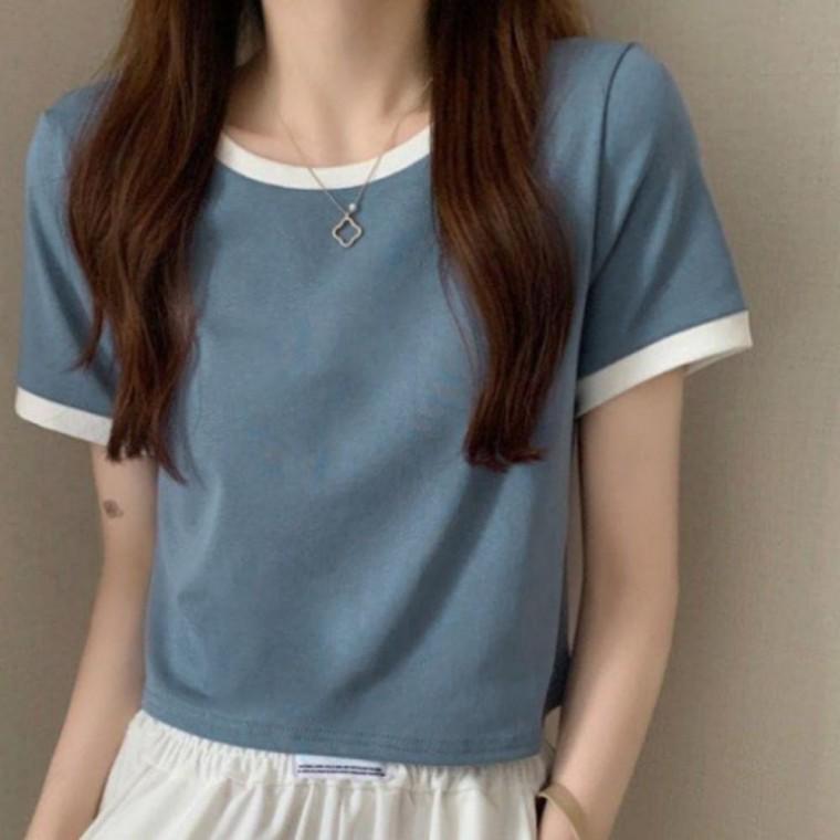 투톤무드 크롭 반팔티 투톤무드 크롭 무지 랍빠 반팔티 여자 상의 스판
