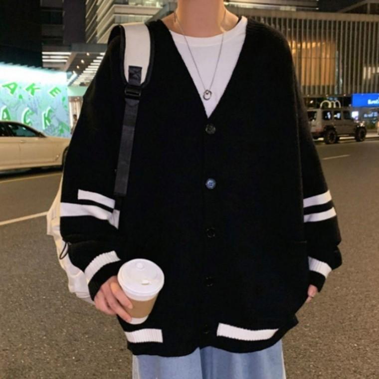 심플 남성가디건 남여공용 남자가디건 캐주얼 배색 니트가디건 선 여유핏