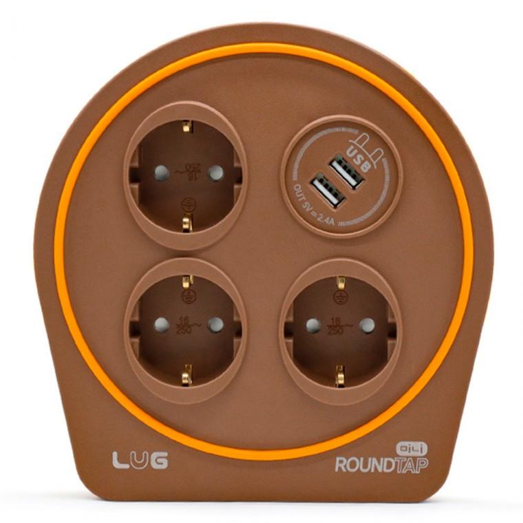 러그박스 캠핑릴선 라운드탭 멀티탭 3구 USB 2포트 10M (브라운오렌지)