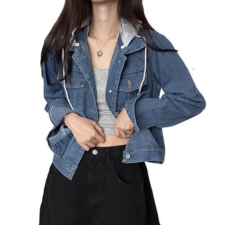 간절기아우터 크롭 후드 인기 청자켓 잠바 탈부착 여자 겉옷 데님