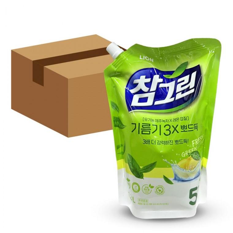LION 참그린 기름기 뽀드득 레몬 녹차 주방세제 리필 1.2L 10개