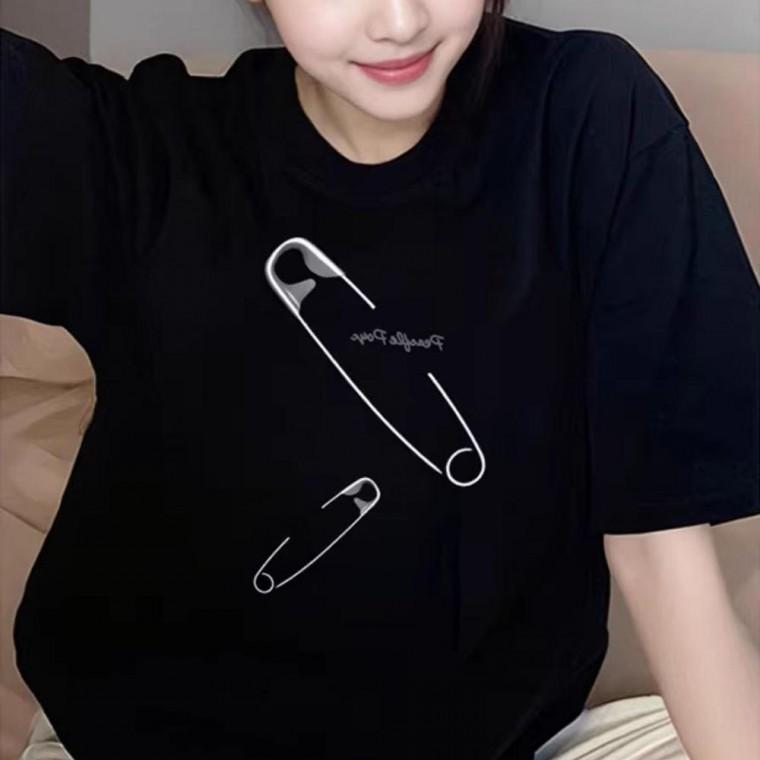 블랙 옷핀나염 라운드티셔츠 루즈핏 커플티 이너티셔츠 라운드티셔츠 빅사이즈