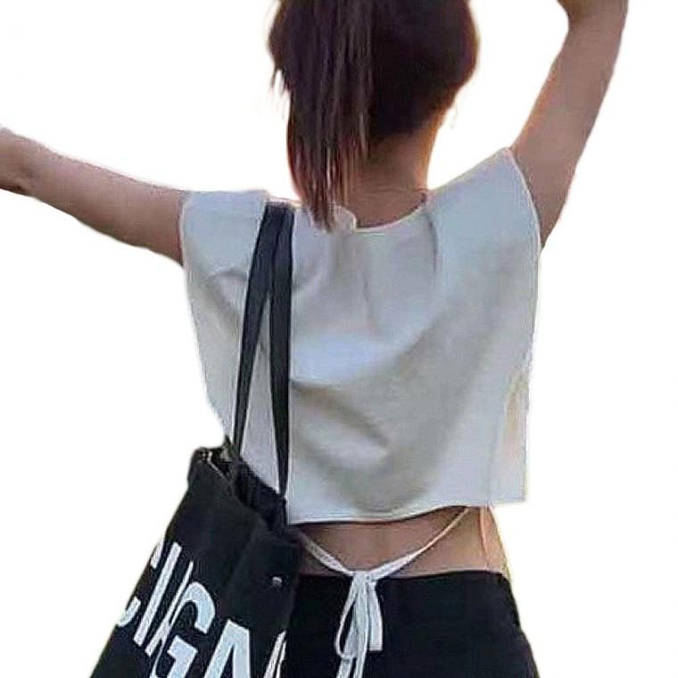 여자민소매나시 캐주얼 패션 캐주얼민소매 허리끈 여자 시원한티셔츠