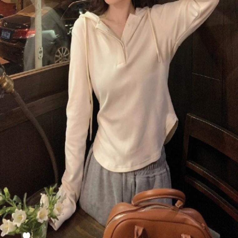 단추 여자 집업티 긴팔 3컬러 이지캐주얼 캐주얼룩 여성 후드티셔츠