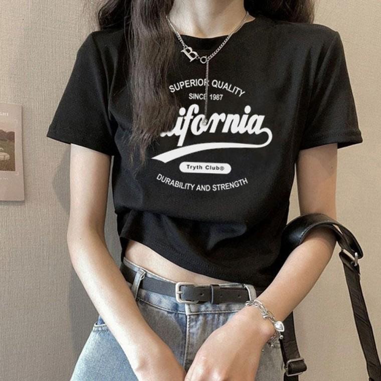 데일리룩 캐주얼반팔티 로고 숏 크롭티셔츠 반팔티 데일리티셔츠 캐주얼