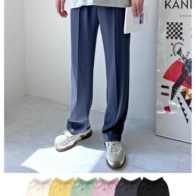 바지 핀탁 남자 팬츠 밴딩 일자 폴리 데일리 편한