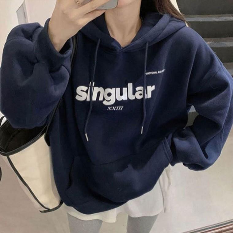 스티치기모티셔츠 레터링후드티 캐주얼후드티셔츠 캐주얼룩 포인트 여성 레터링