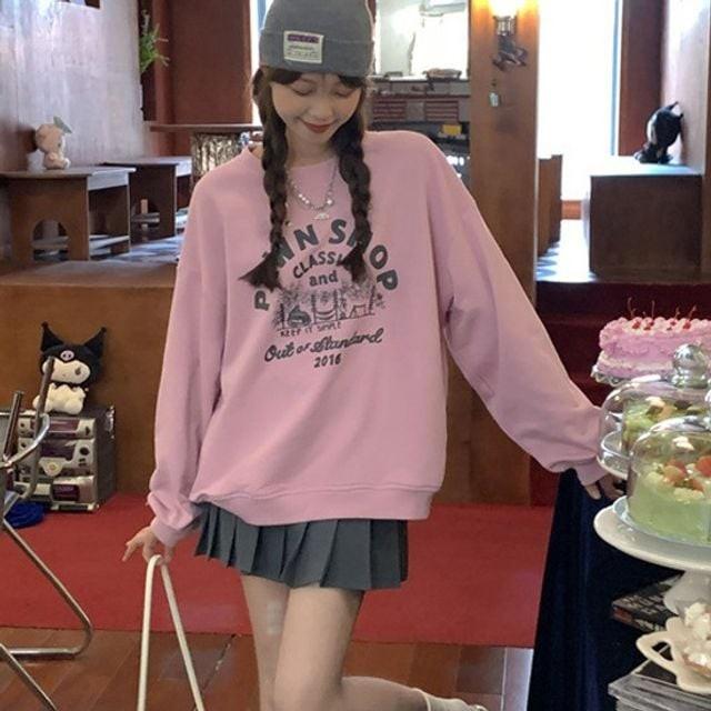 캐주얼 라운드 캐주얼티셔츠 루즈핏 레터링 기모 맨투맨 여성티셔츠 티셔츠
