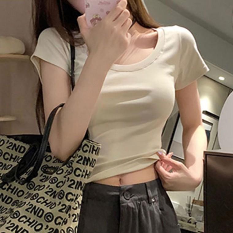 캐주얼룩 크롭티 데일리티셔츠 무지 여자반팔티 데일리 여자 캐주얼티셔츠