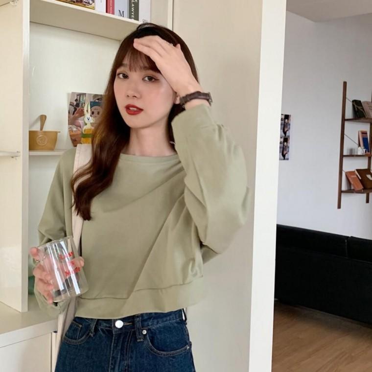 여성크롭티 크롭한 얇은티셔츠 캐주얼 여자긴팔티셔츠 여자캐주얼티셔츠