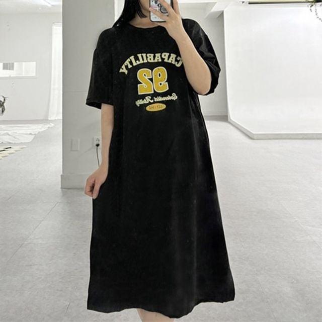 롱티원피스 오버핏원피스 데일리룩 캐주얼룩 캐주얼 블랙원피스 레터링원피스