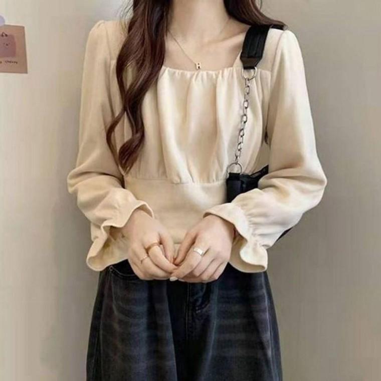 여성셔츠 여성셔츠블라우스 스퀘어넥 긴팔블라우스
