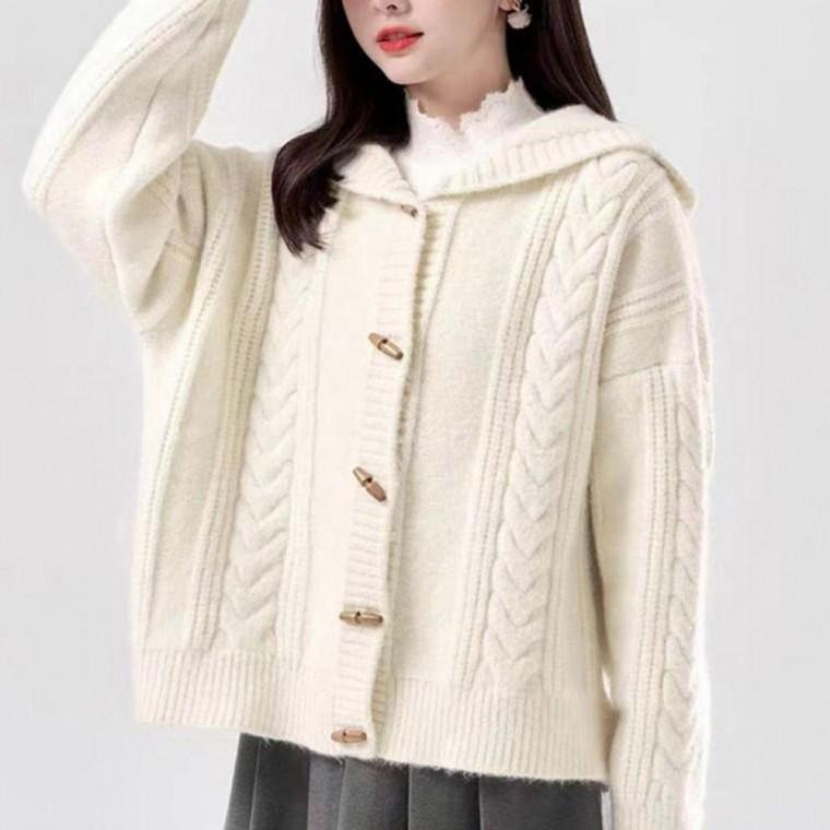떡뽁이 아우터 가디건 캐주얼 후드 꽈배기 꾸안 여성