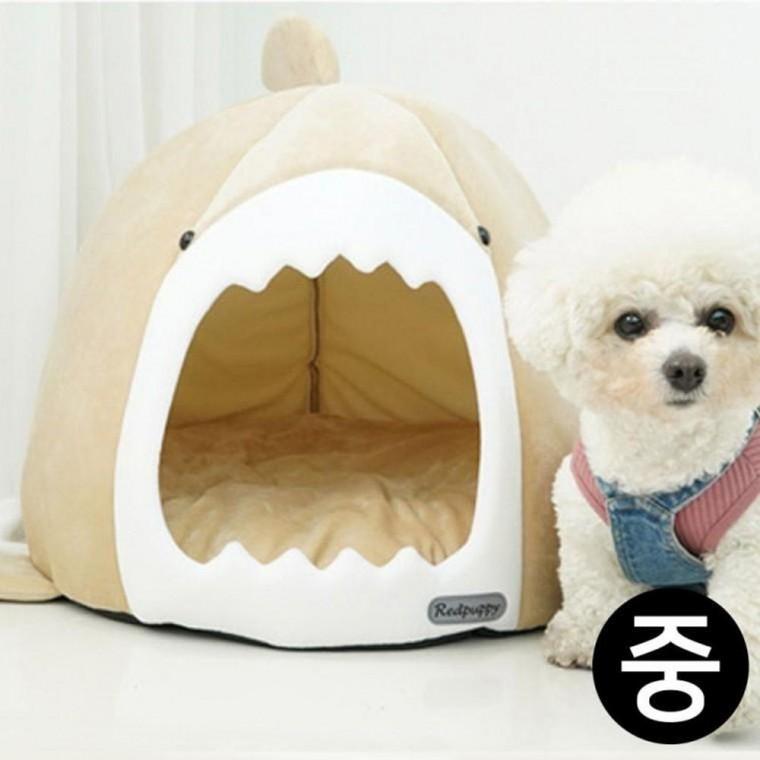 상어 (중형) 강아 레드 (베이지) 쿠션 애견 애완 개집