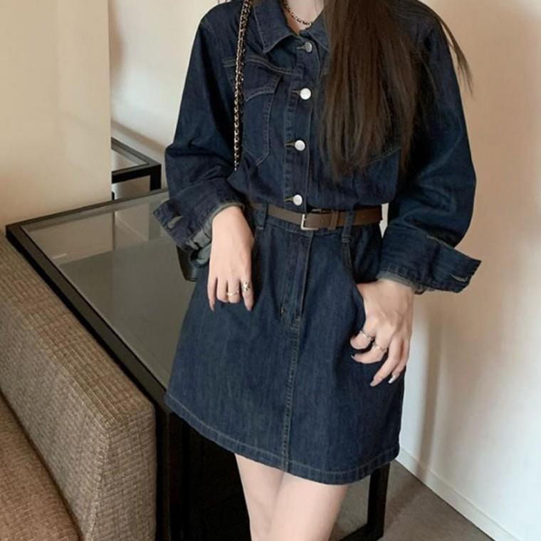 데님 캐주얼룩 여성 데일리룩 원피스 셔츠형 청 셔츠 진청 캐주얼 미니