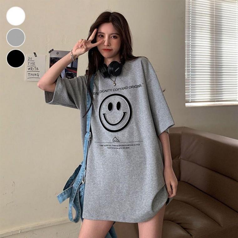 여자반팔티 여리여리 여성티셔츠 군살커버 데일리 오버핏 반팔티셔츠 스마일