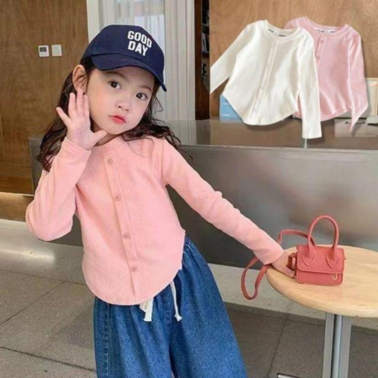 긴팔 골지티셔츠 205595 여아동 둥근크롭