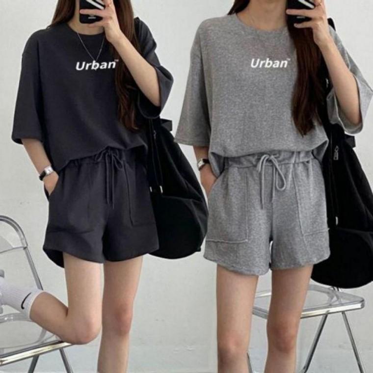 데일리 여성 깔끔한 영문 반팔 베이직 반바지