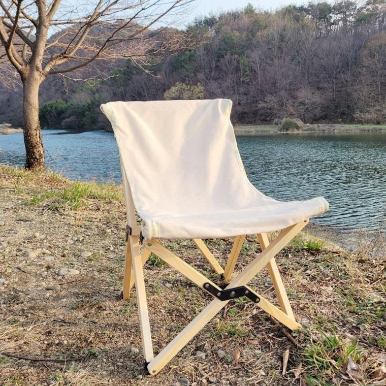 우드 로우체어 카페정원템 캠핑 원목 아이보리