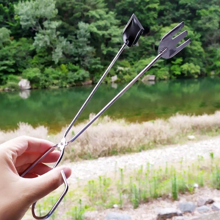 장작 숯 집게 캠핑 스뎅찝게 길다란집게