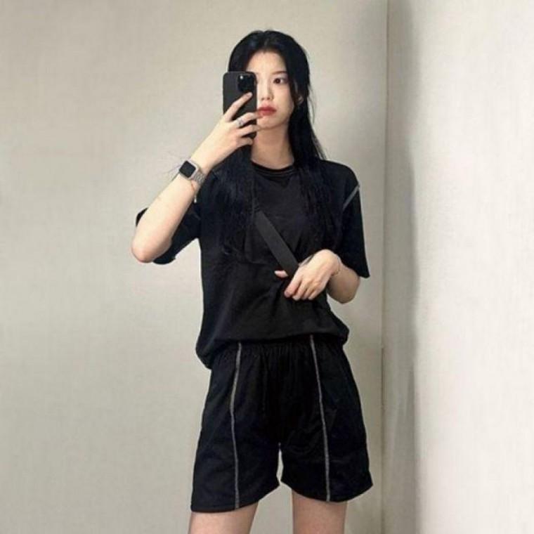 반바지 셋업 트레이닝 베이직 티 스티치 반팔