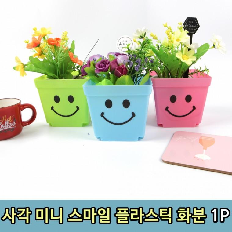 sDD 사각 스마일 소형 미니 꽃 플라스틱 화분 1P