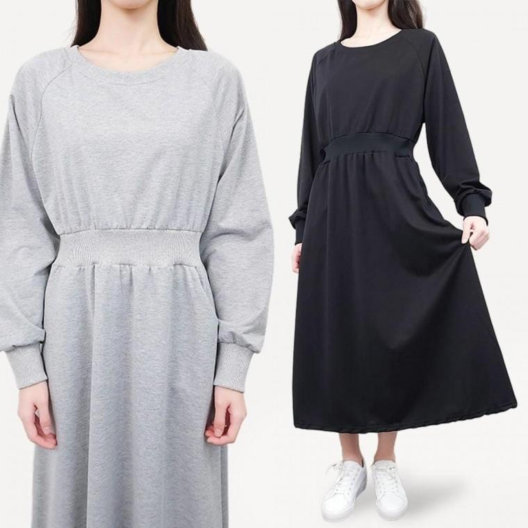 간절기 오버핏 긴팔 플레어 맨투맨 롱원피스 등원룩 캐주얼원피스