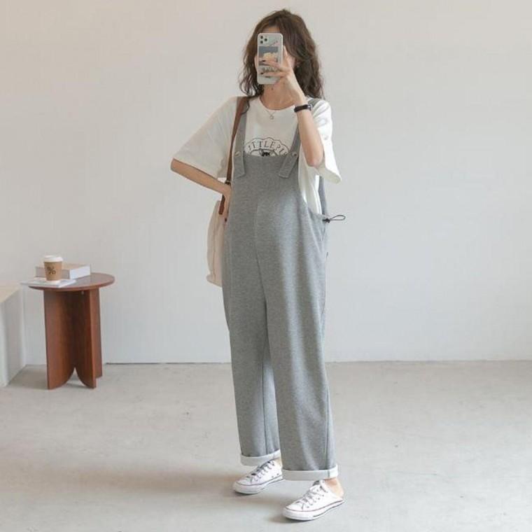 임산부 캐주얼 멜빵 바지 와이드 팬츠 편안한 임부복 패션 의류 캐주얼임 루즈핏 데일리