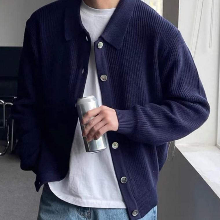 캐주얼 하찌 니트 카라 가디건 아우터 남성용 베이직 간절기용 캐주얼