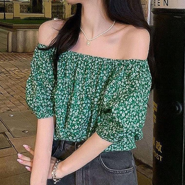 캐주얼블라우스 플라워 여성 반팔티셔츠 패션상의 캐주얼 오프숄더 여름 블라우스