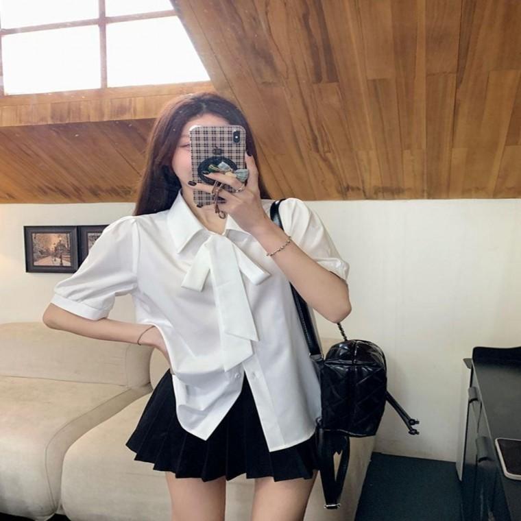 카라블라우스 반팔 데일리 여름 시원한 리본카라 캐주얼블라우스 캐주얼 여성 블라우스 상의