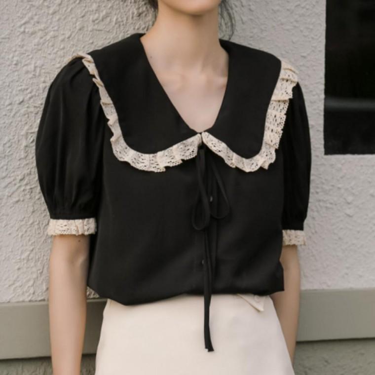 카라 봄가을 캐주얼블라우스 여성 데일리 레이스 데이트룩 캐주얼 블라우스 러블리 카라블라우스 리본