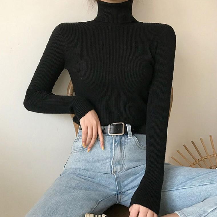 캐주얼 목티 여자 티셔츠 골지 목폴라 긴팔티 캐주얼