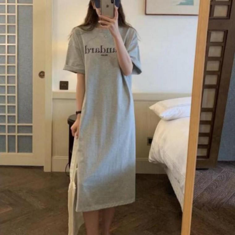 여성 레터링 반팔 롱 원피스 캐주얼 캐주얼원피스룩 여름 치마