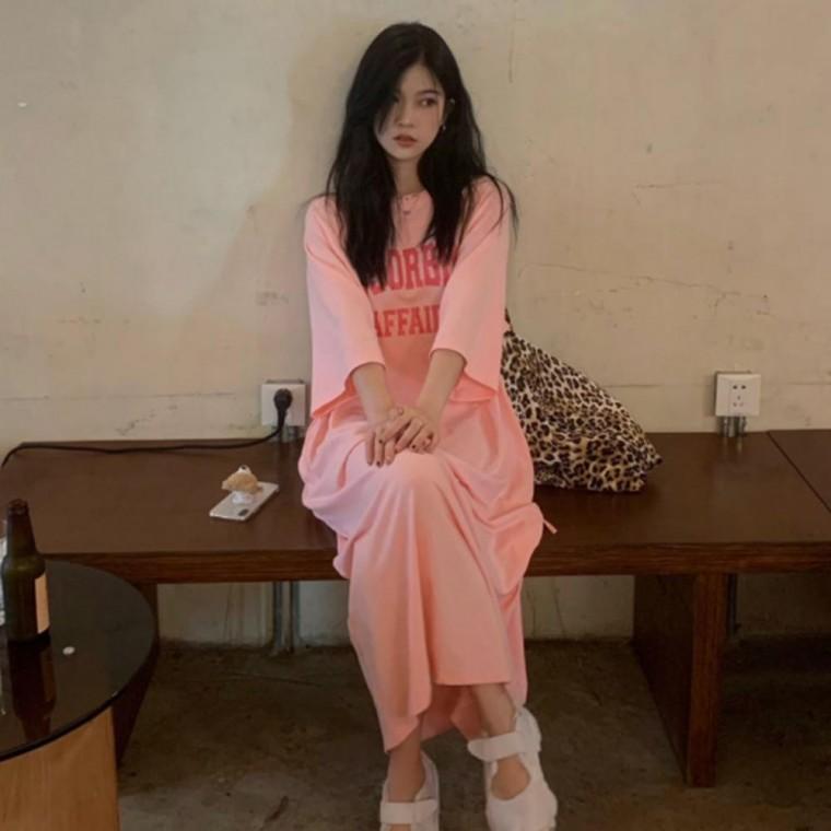 롱원피스 여성 캐주얼원피스 홈웨어 캐주얼 링가 원피 레터링 여름