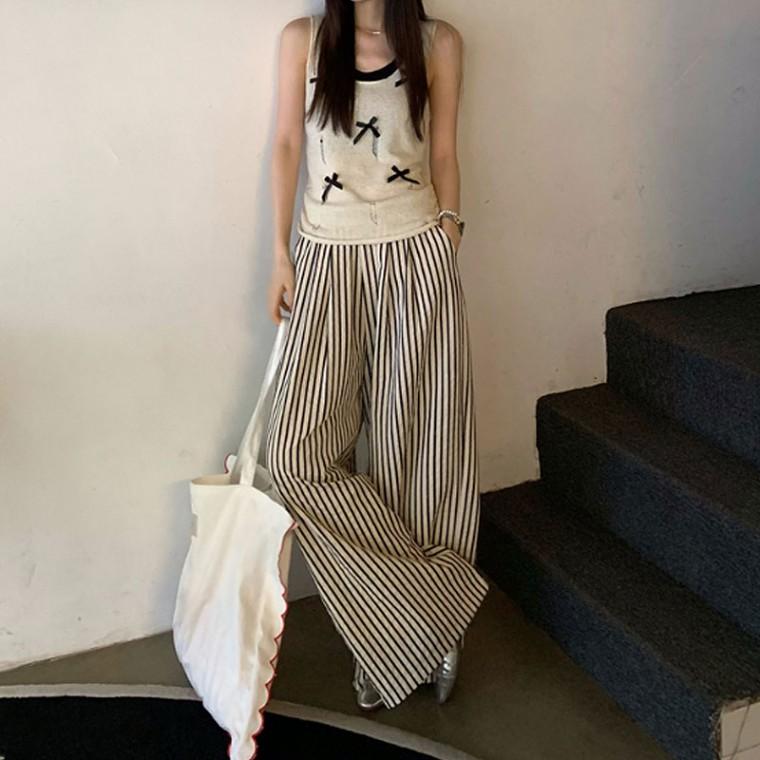 데일리 여성 나시 팬츠 캐주얼 민소매 바지 와이드 여름 캐주얼코디 여성상하세트