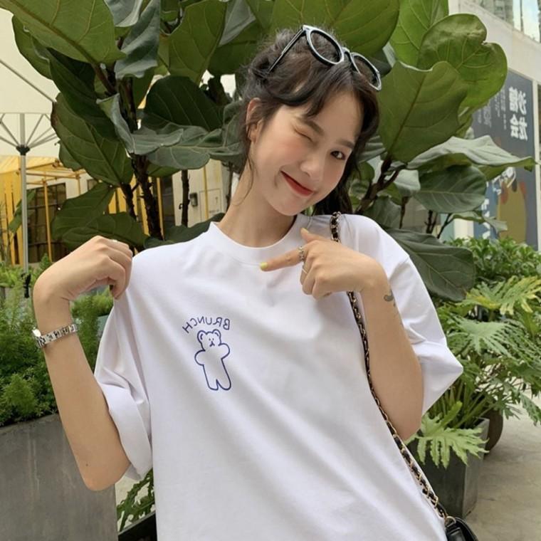 프린팅반팔티 캐릭터반팔 2컬러 여자 티셔츠 반팔 롱 캐주얼반팔티 오버핏