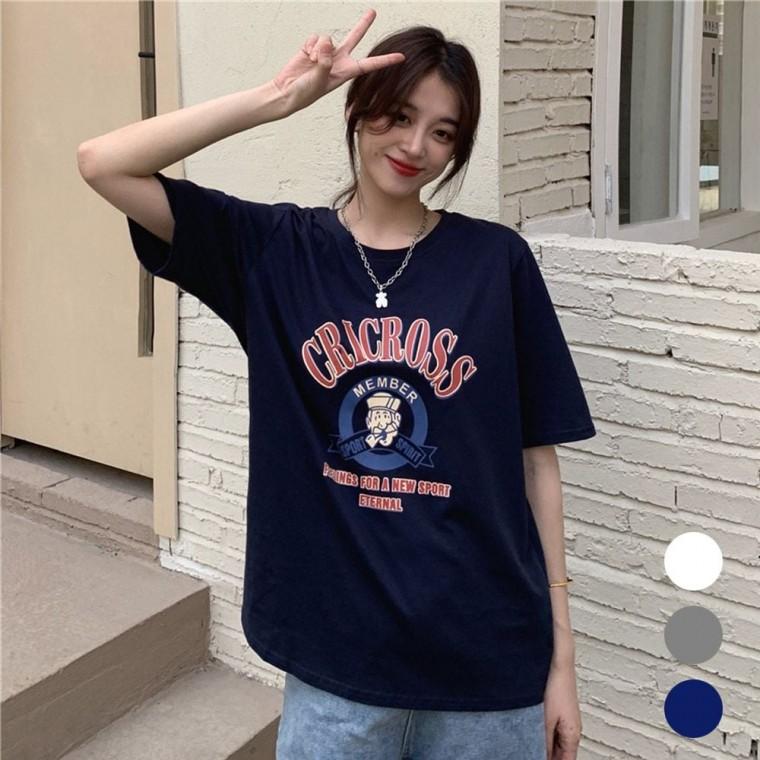 캐주얼반팔 반팔티셔츠 마린 라운드넥티셔츠 캐릭터티셔츠 레터링 페이스