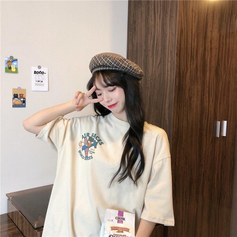 레트로 캐릭터 프린트 반팔 티셔츠 여성 오버핏 루즈핏  데일리 캐주얼티