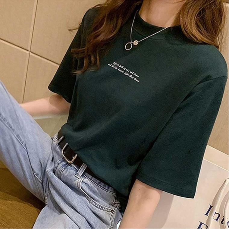 여자 주말 외출 코디 캐주얼 반팔 티셔츠 레터링 영문
