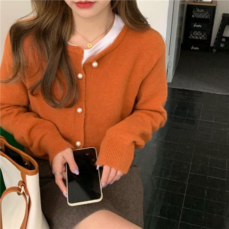 진주 캐주얼 니트가디건 UC0022 라쏠 라운드 니트티 여성 간절기 U넥 반폴라 가디건 신상 봄 dm 롱 브이넥