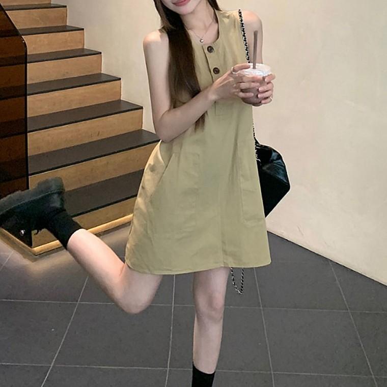 캐주얼 민소매 미니 원피스 여름 데일리룩