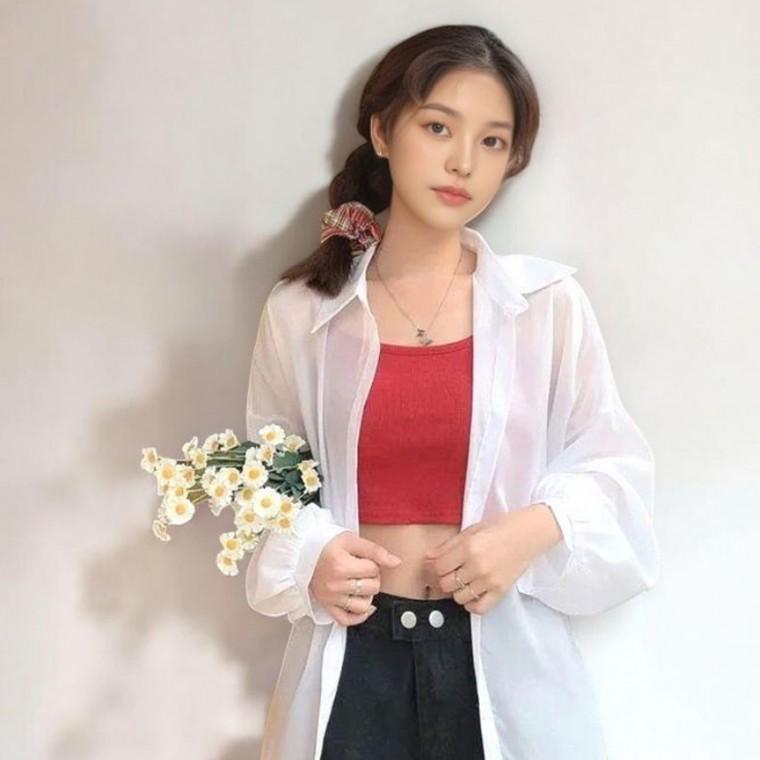베리노블 시스루 루즈핏 긴팔 셔츠 여름 디자인 캐주얼셔츠