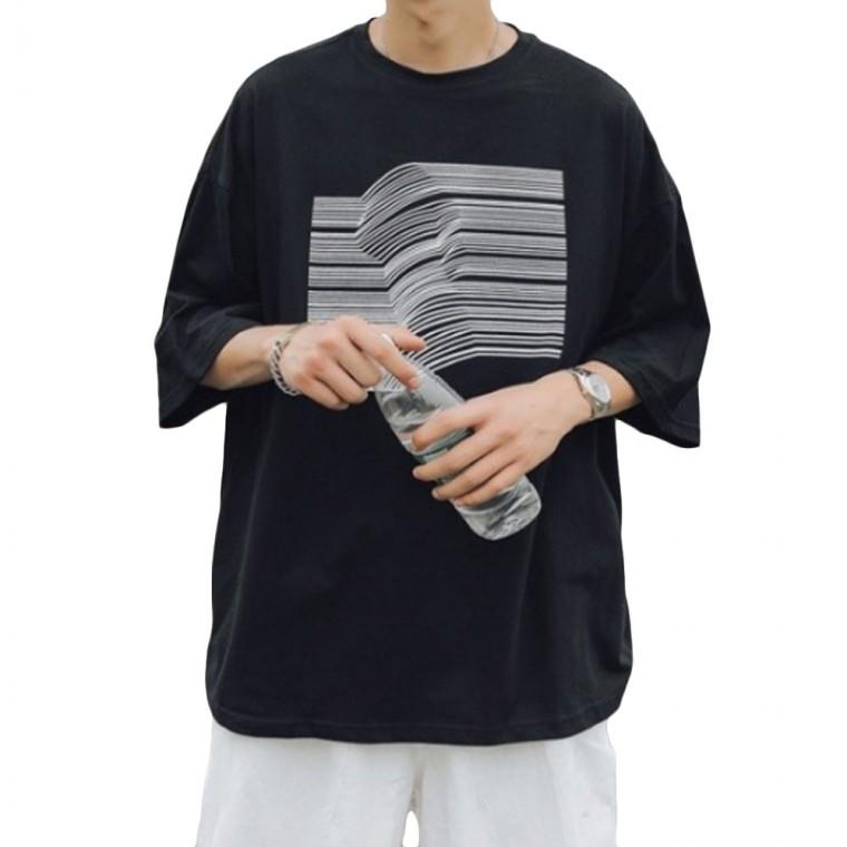 남성 5부 오버핏 반팔티 여름 캐주얼 하프 티셔츠