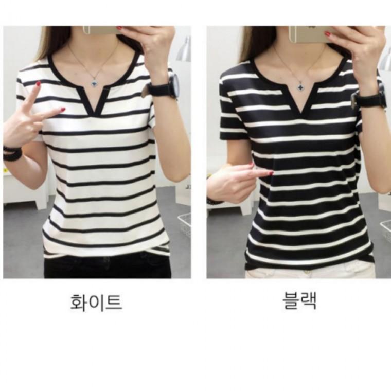 여성 데일리 캐주얼 앞트임 티셔츠 반팔 스트라이프 쇼핑추천 인기상품